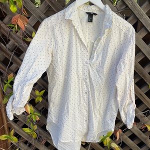 H&M Button-down Long-sleeve Shirt / Size 6 / White with Black Hearts